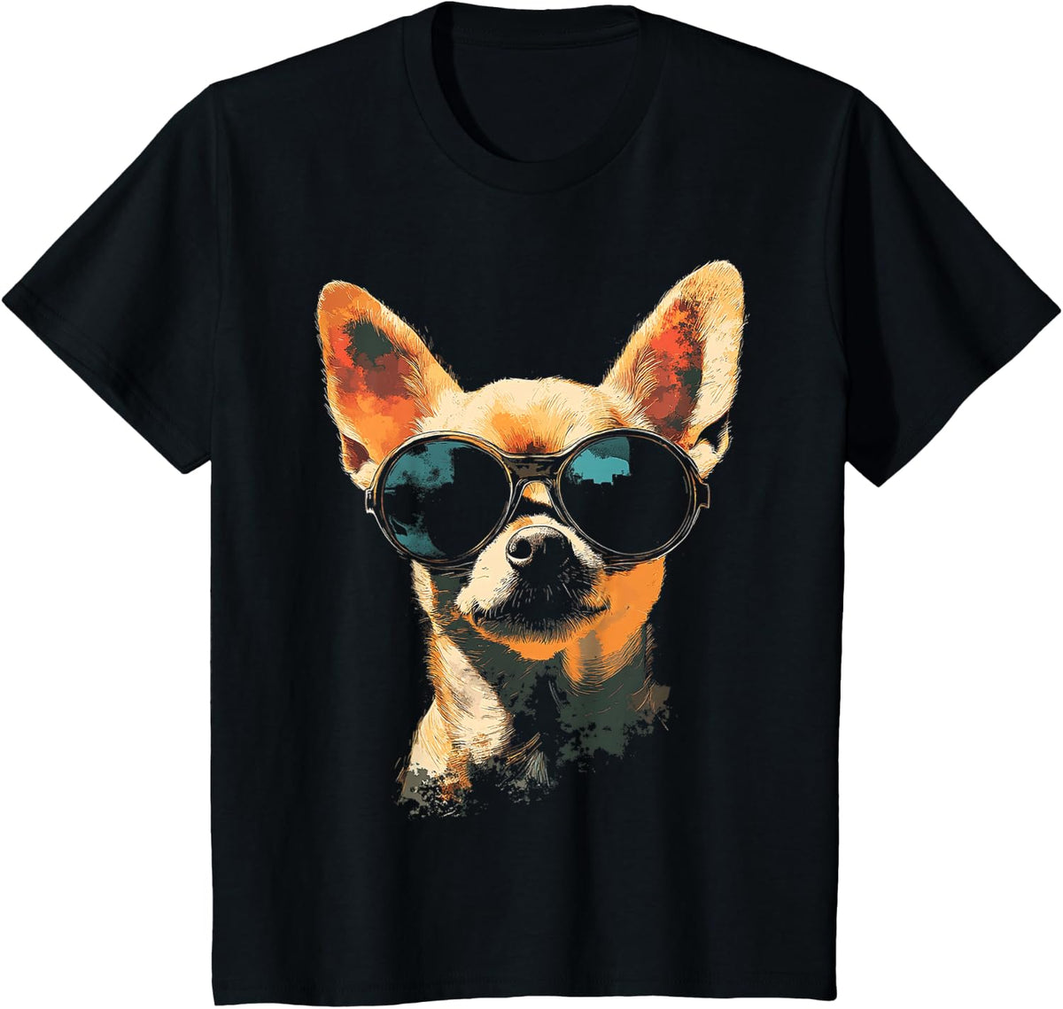 Chihuahua Dog Motif Pet Artwork Sunglasses Chihuahua T-Shirt - Black
