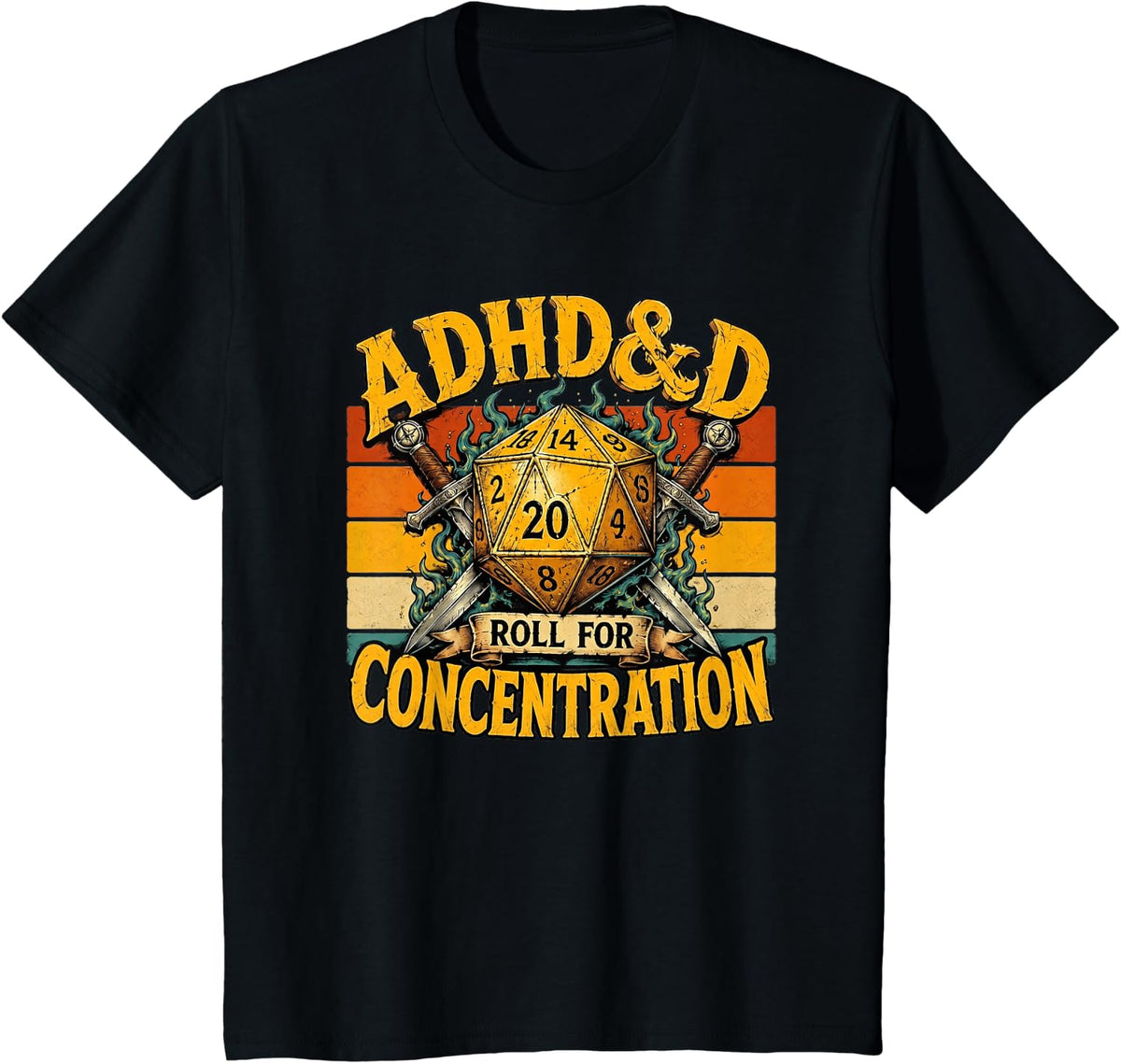 Retro ADHD Roll for Concentration T-Shirt - Black