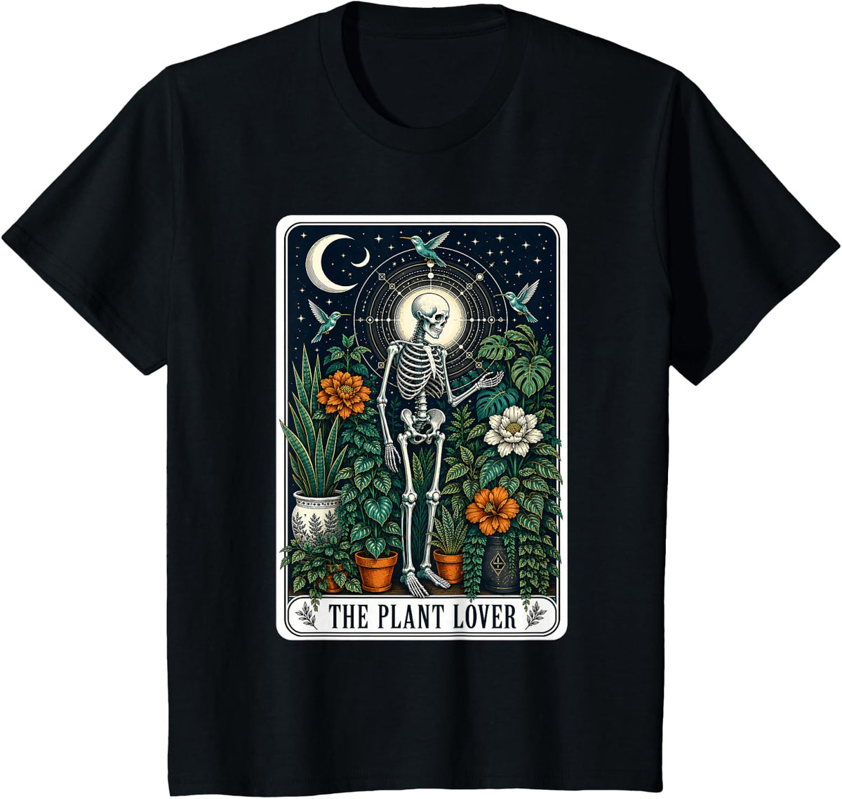 Spooky Season Shirt Plant Lover Tarot Card Halloween Skeleton Tees T-Shirts - Black