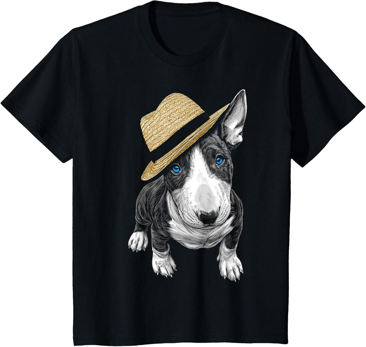 Cute Bull Terrier Dog Print T-Shirt - Black