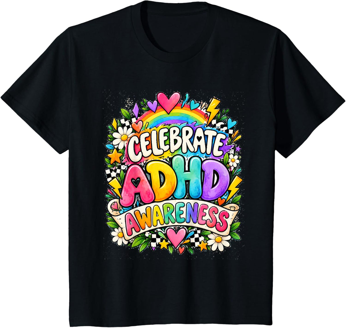 Celebrate ADHD Awareness Neurodiversity Support T-Shirt - Black