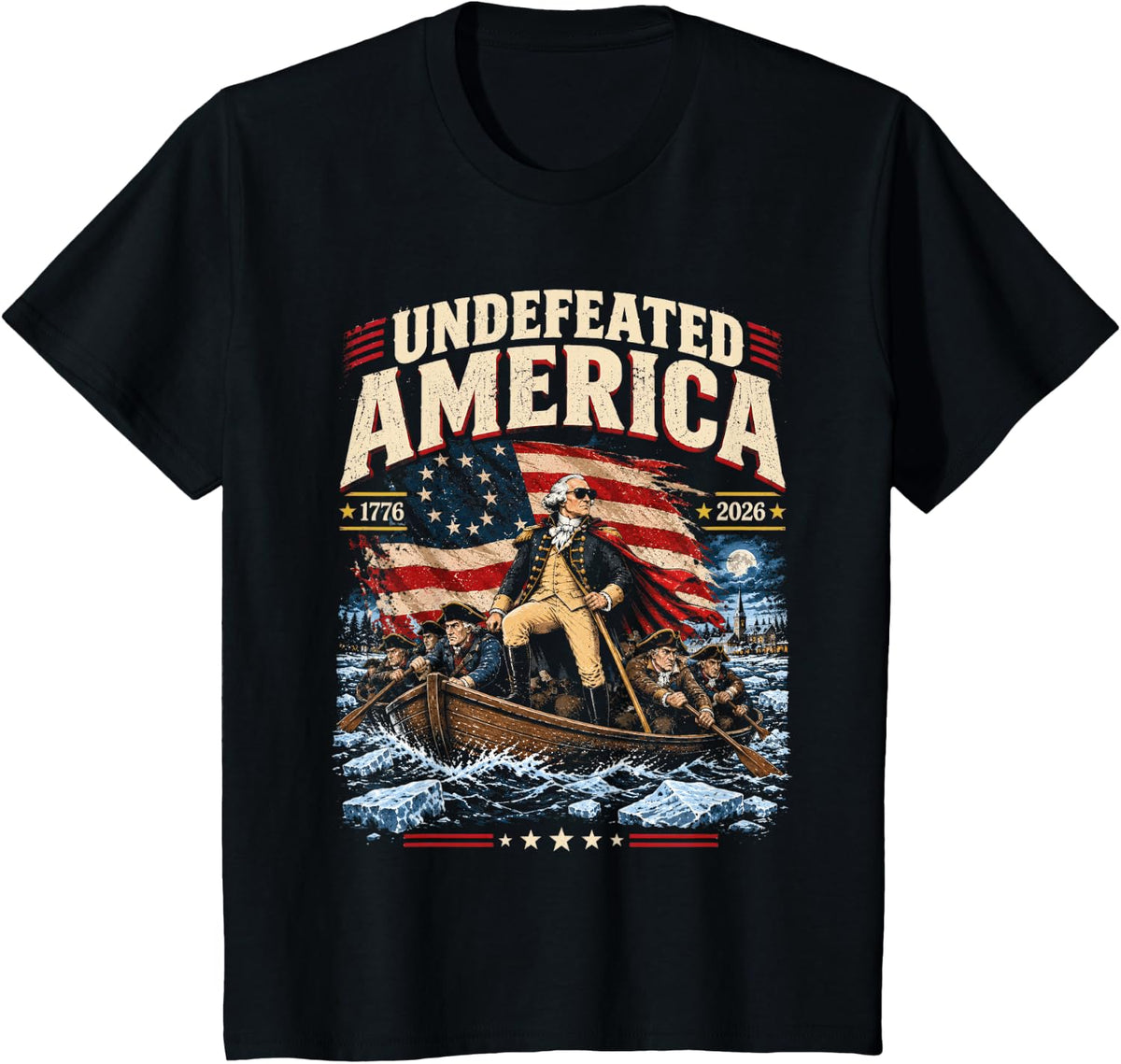 Undefeated America Washington Crossing Delaware 250 Years T-Shirt - Black