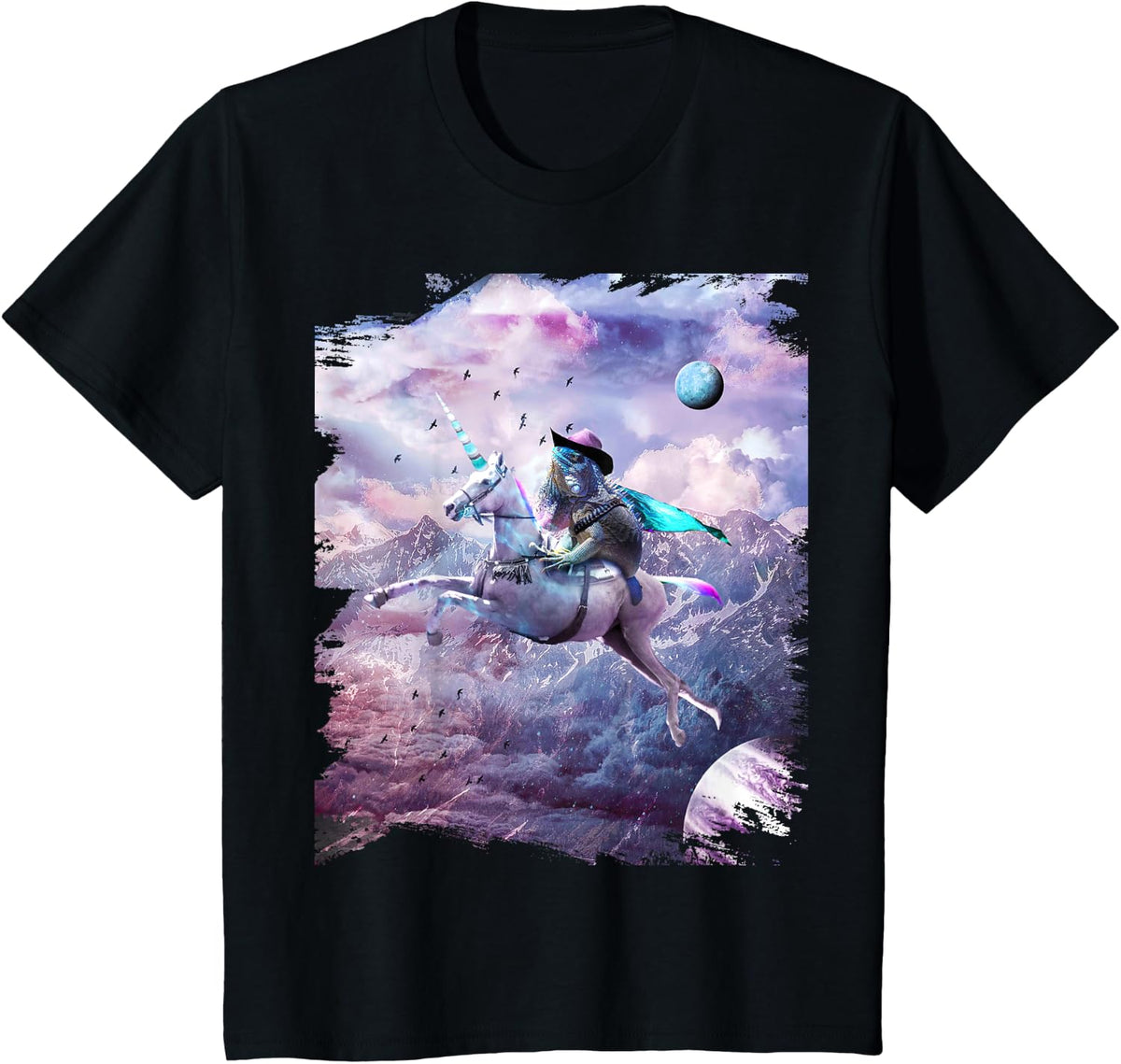 Epic Bearded Dragon Lizard Riding Unicorn T-Shirt - Black