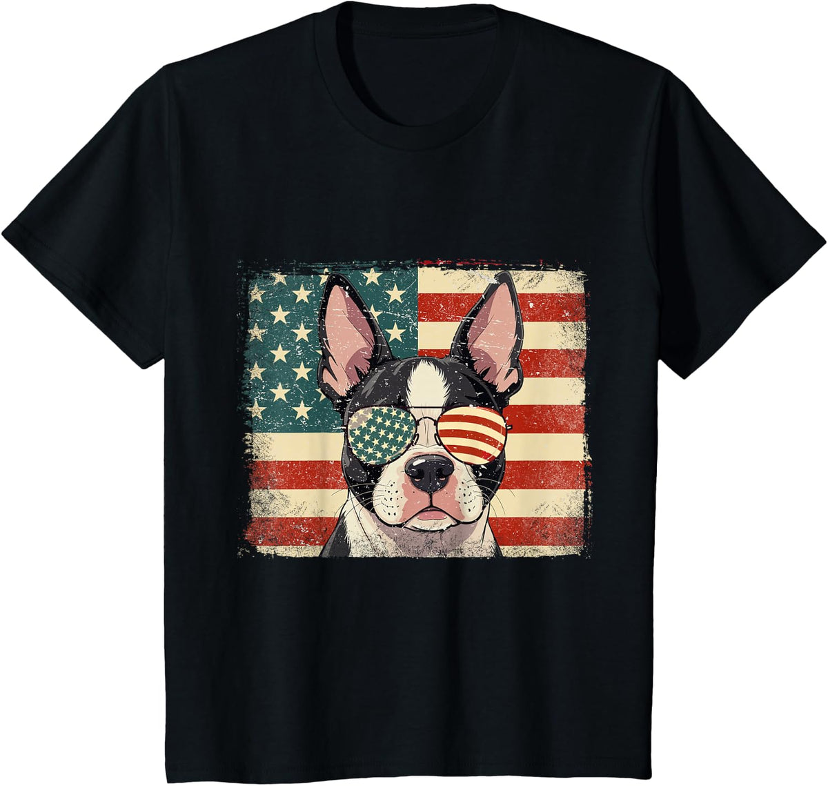 Patriotic Boston Terrier Dog Lover USA Flag 4th Of July T-Shirt - Black