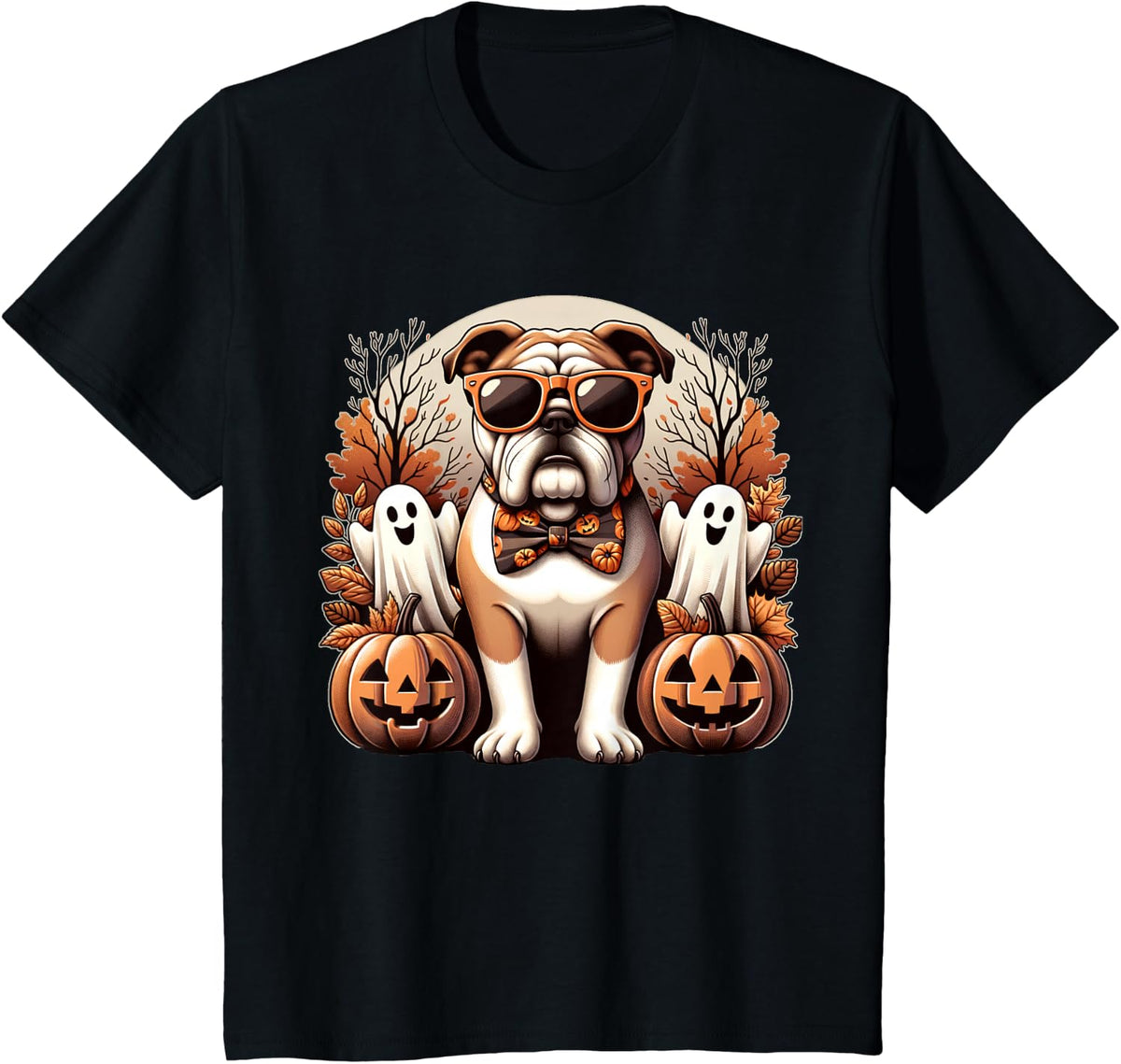 Funny Halloween Bulldog Dog Lover Spooky Season Bull Dog T-Shirt - Black