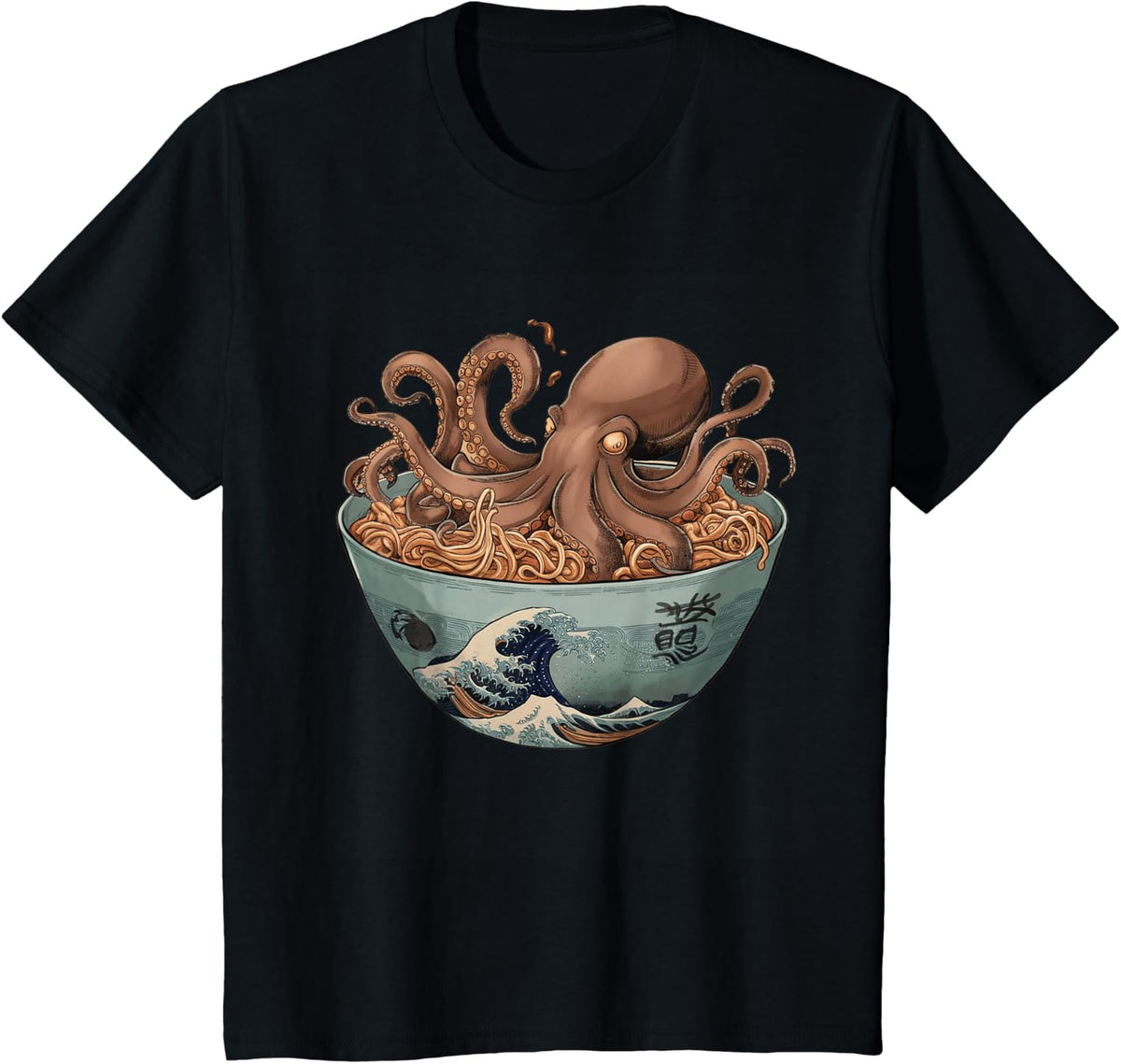 Octopus Artwork Co by MNI Unisex-Adults T-Shirt Black Short Sleeve Small Octopus Ramen Bowl Aesthetic Japanese Culture Tokyo