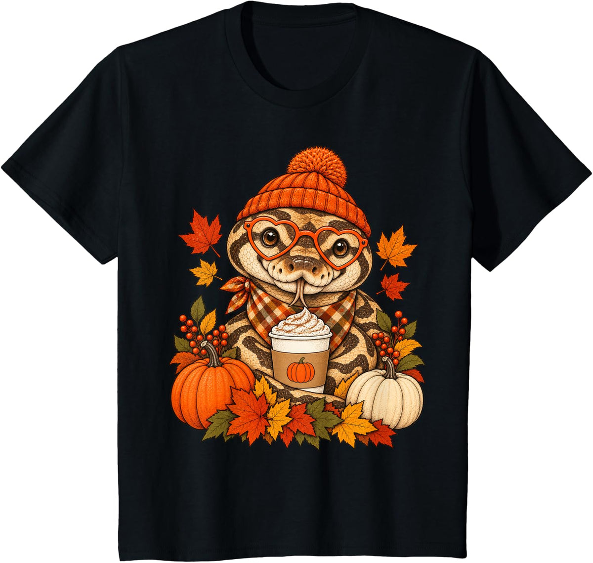Ball Python Snake Fall Autumn Season Pumpkin Spice T-Shirt - Black