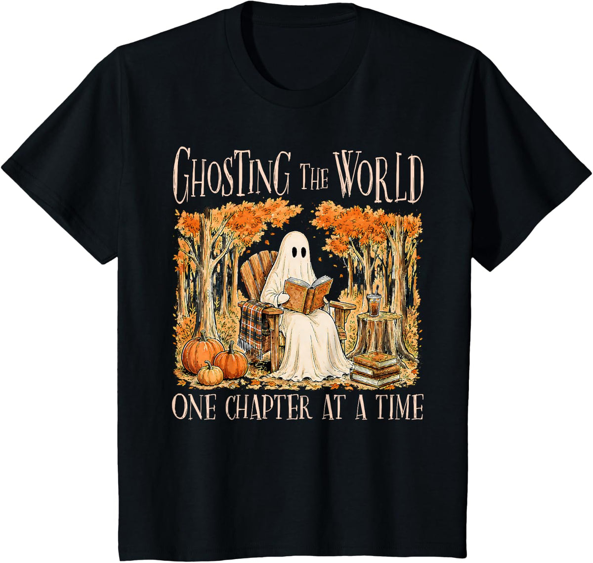 Ghosting The World One Chapter At A Time Ghost Halloween T-Shirt - Black
