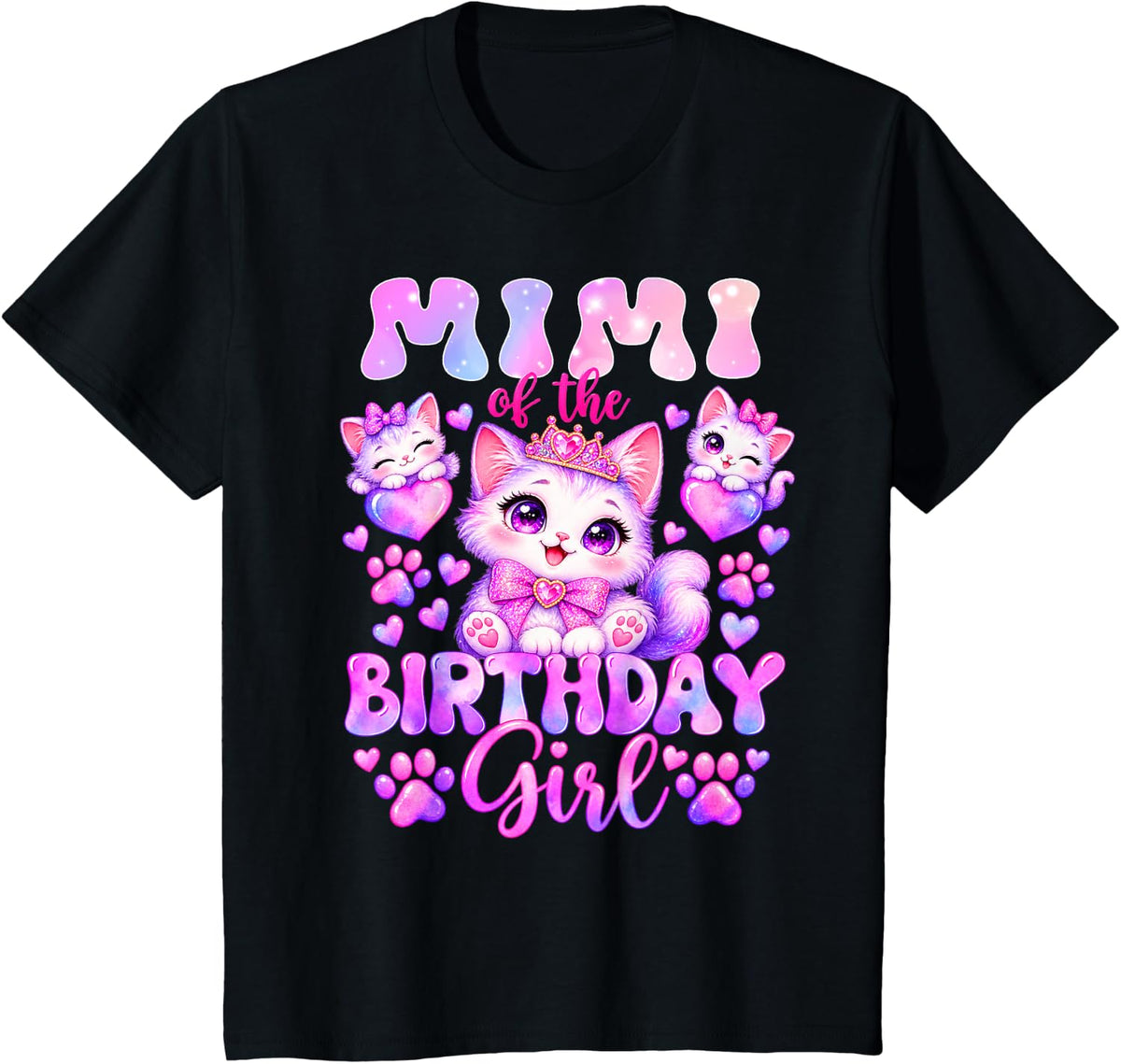 Mimi of The Birthday Girl Kitten Cat Family Matching T-Shirt - Black