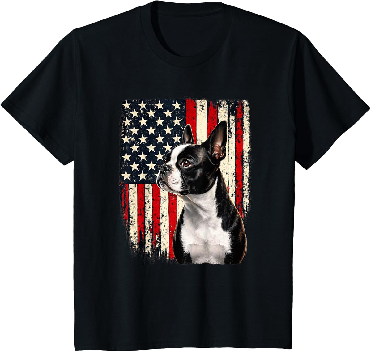 USA 4th July American Flag Boston Terrier Lover T-Shirt - Black