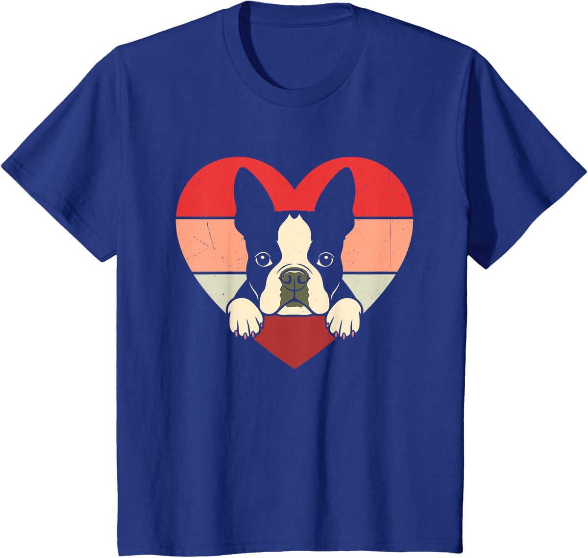 Retro Heart Boston Terrier Dog Vintage Valentine Tees T-Shirts For Women Men - Royal Blue