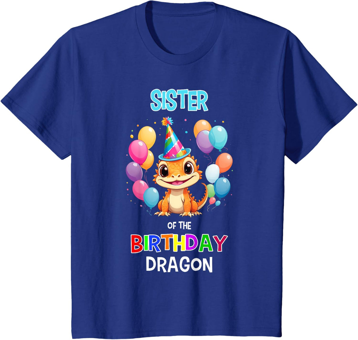 Sister of the Birthday Girl Bearded Dragon Party Tees T-Shirt for Kids and Girls - Royal Blue