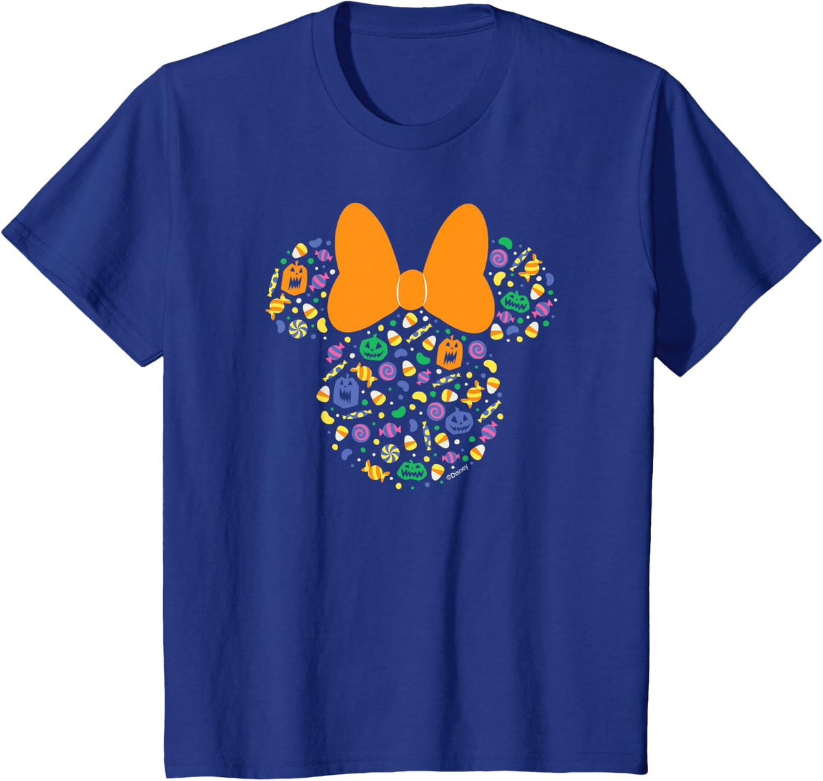 Disney Minnie Mouse Halloween Head Icon Pumpkins and Candy T-Shirt - Royal Blue