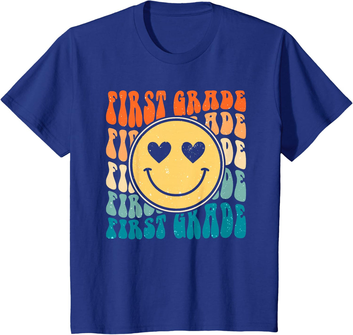 Boho Vintage Retro Groovy Smile 1st First Grade Teacher Men Women Girls Kids T-Shirt - Royal Blue