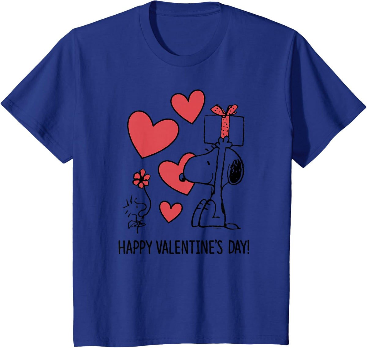 Peanuts - Snoopy And Woodstock Happy Valentines Day Hearts T-Shirt - Royal Blue