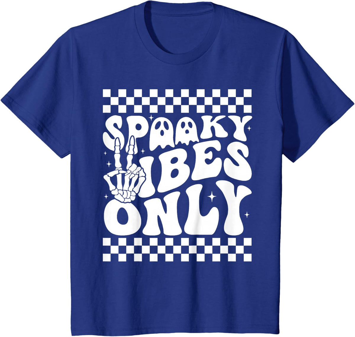 Spooky Vibes Only Toddler Halloween Skeleton Peace Retro T-Shirt - Royal Blue