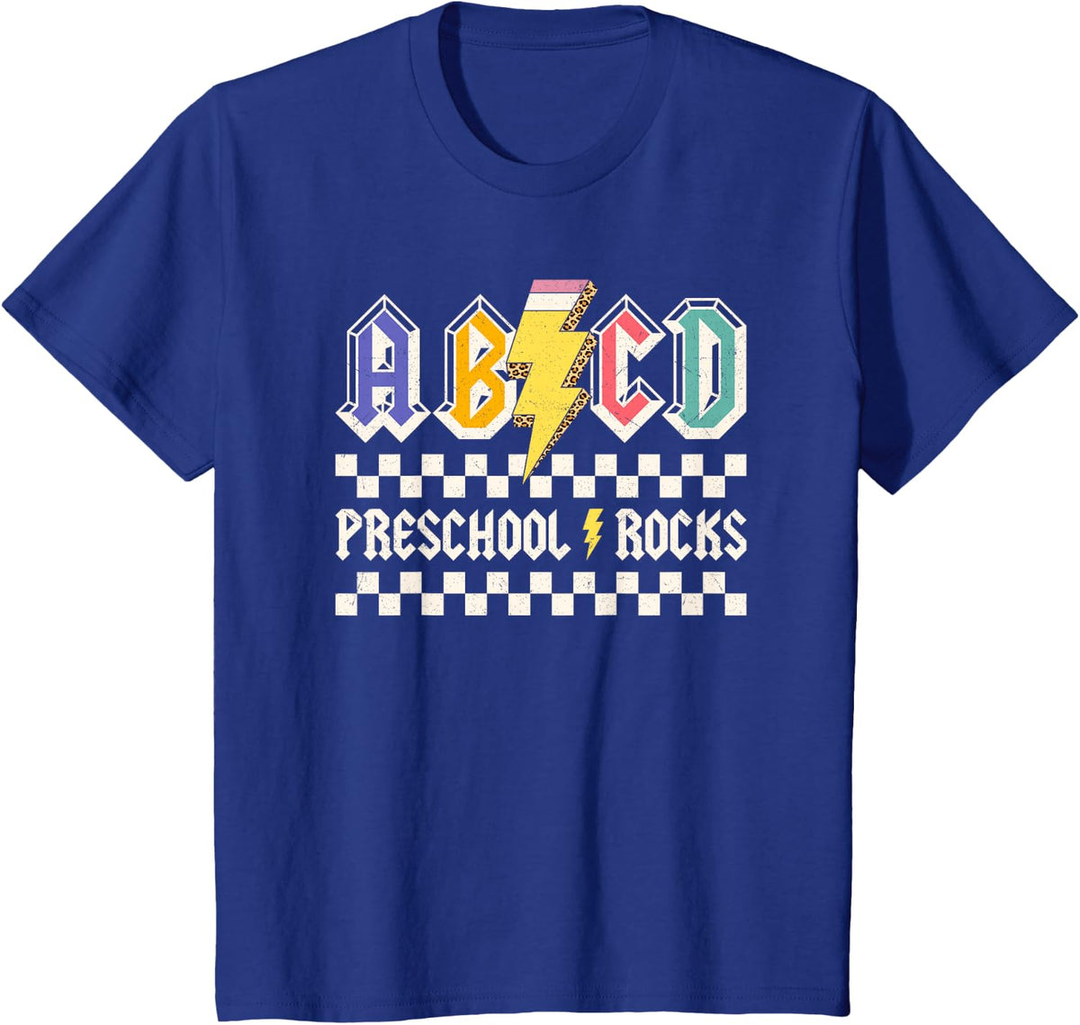 AB CD Preschool Rocks School Kindergarten Teacher T-Shirt - Royal Blue