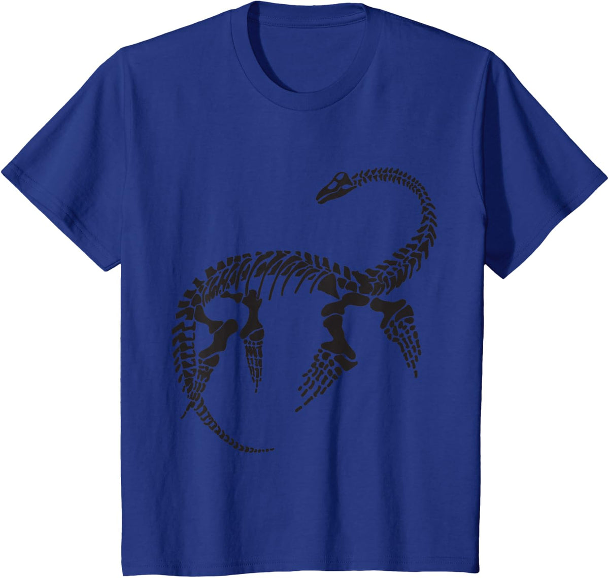Plesiosaurus Prehistoric Fossil Skeleton (Black Logo Design) T-Shirt - Royal Blue