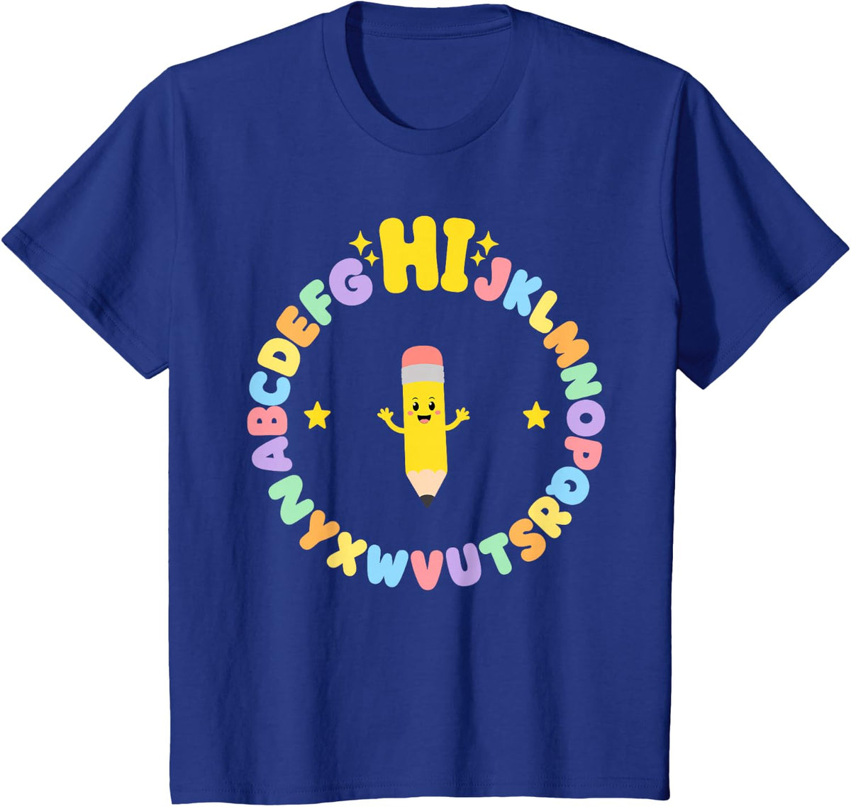 ABC Alphabet Hi Back to School Kindergarten Teacher T-Shirt - Royal Blue