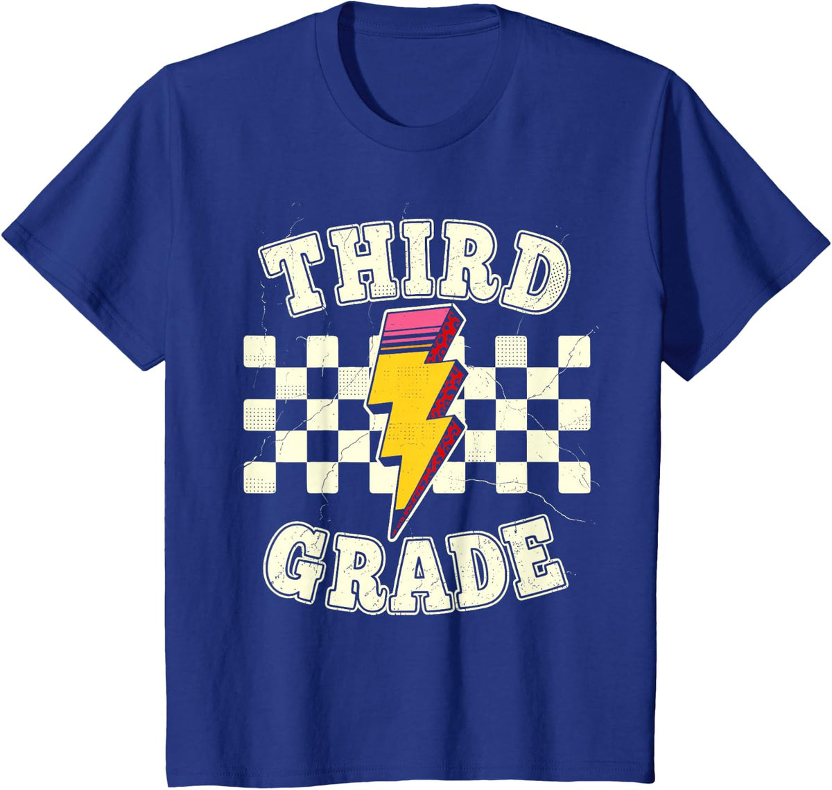 Retro Third Grade Teacher Lightning Bolt Pencil Teacher Kids T-Shirt - Royal Blue