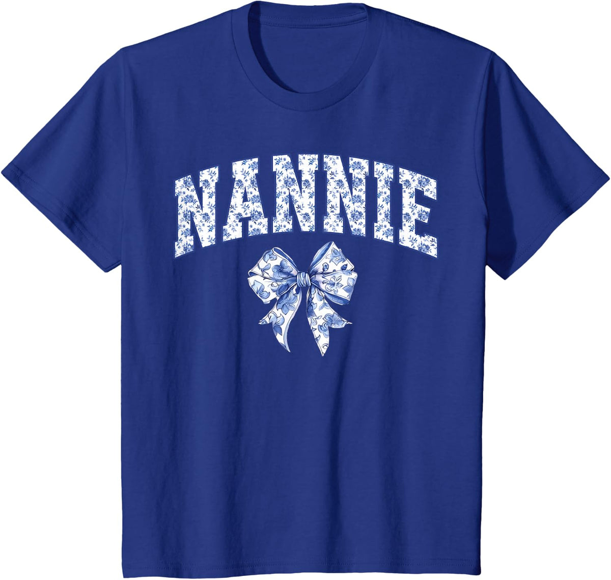 Nannie Coquette Toile Blue Bow Floral Family Matching T-Shirt - Royal Blue