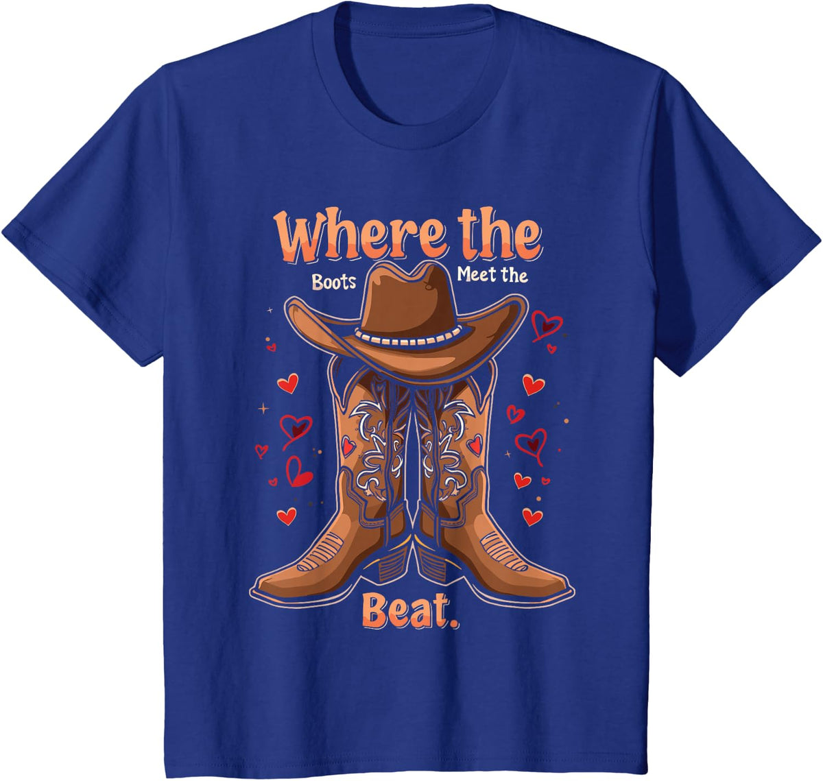 Where The Boots Meet The Beat Line Dancing T-Shirt - Royal Blue