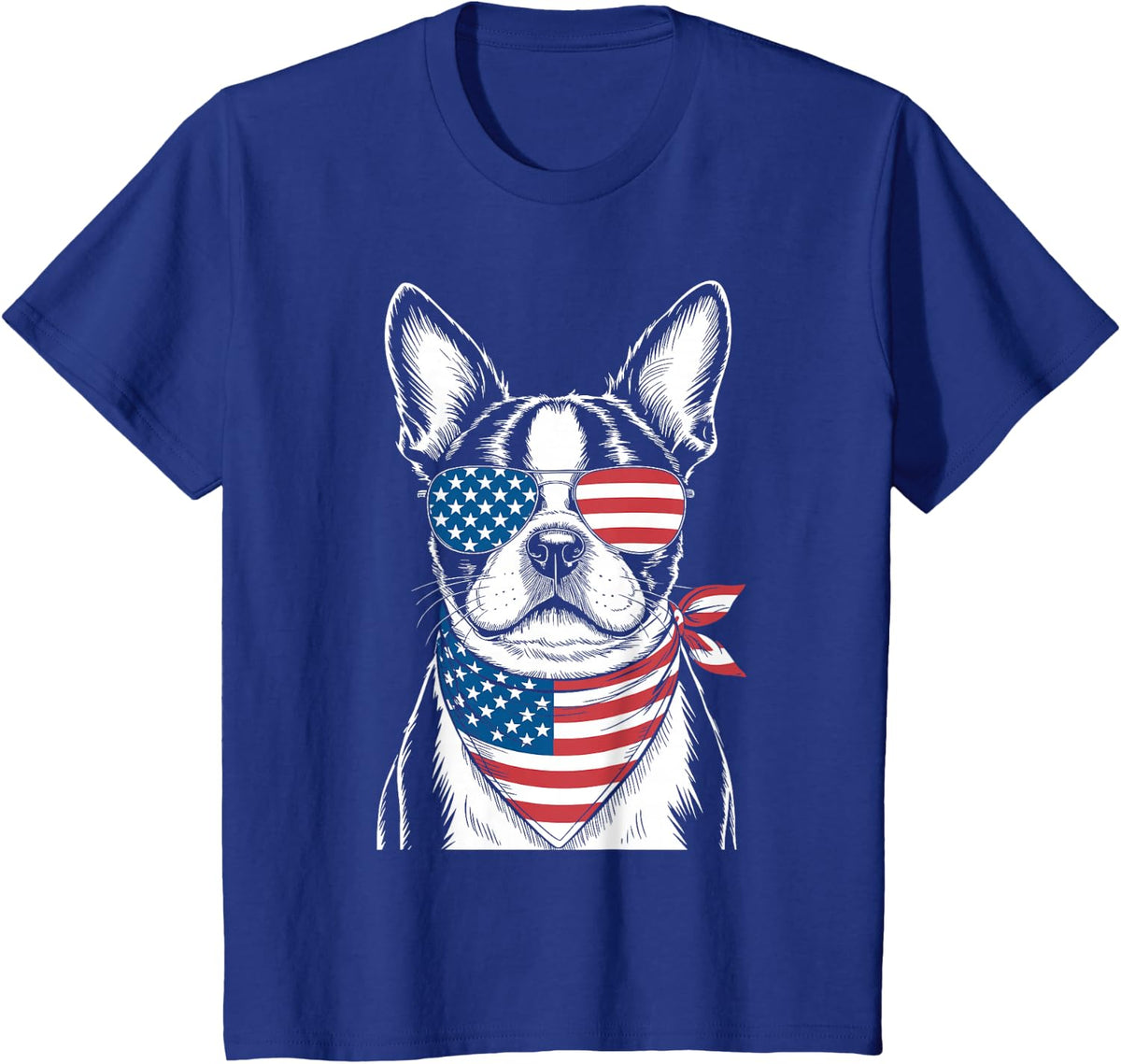 Boston Terrier USA Flag Sunglasses Patriotic 4th Of July Tees T-Shirt - Royal Blue
