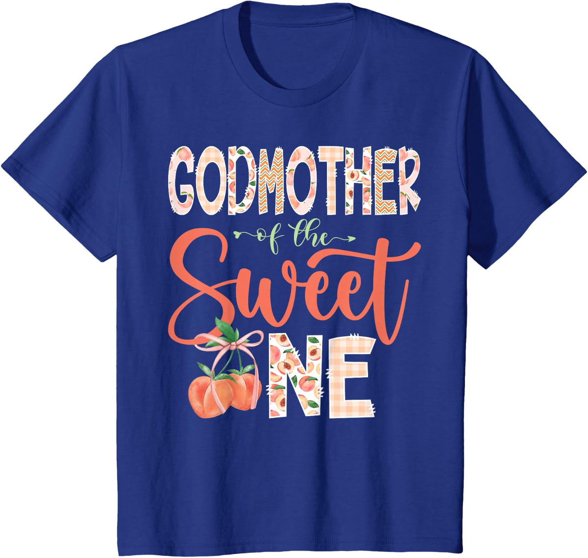 Godmother of The Sweet One Peach 1st Birthday Girl T-Shirt - Royal Blue