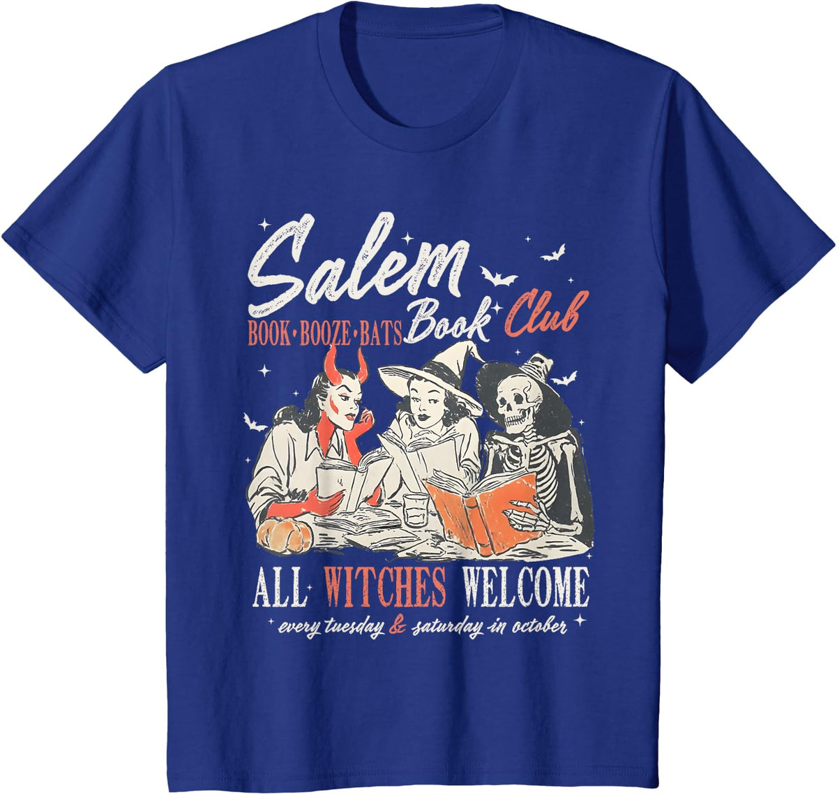 Vintage Salem Book Club Witchy Witch Spooky Season Halloween T-Shirt - Royal Blue