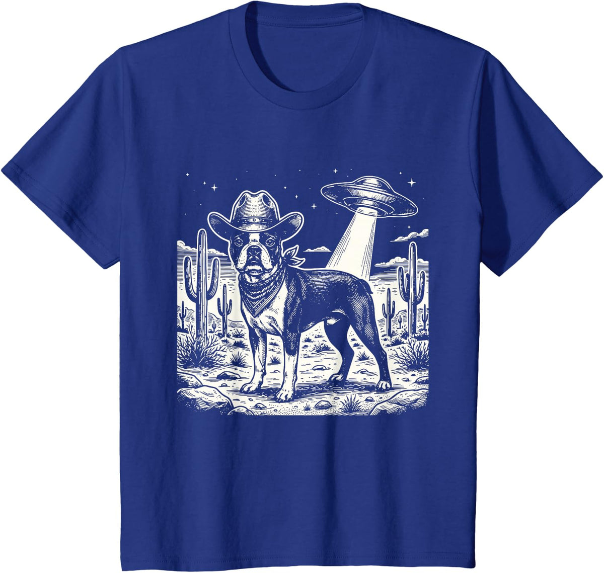 Cowboy Boston Terrier T-Shirt - Boston Bull Terrier Lover Tees Dog Dad Shirt for Men Women - Royal Blue