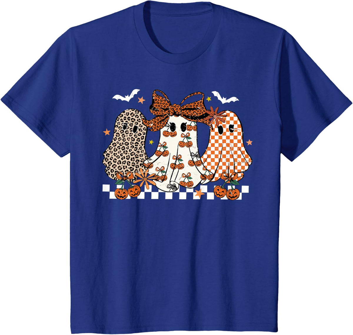 Halloween Ghost Coquette Bow Cherry Pumpkin Spooky Season T-Shirt - Royal Blue