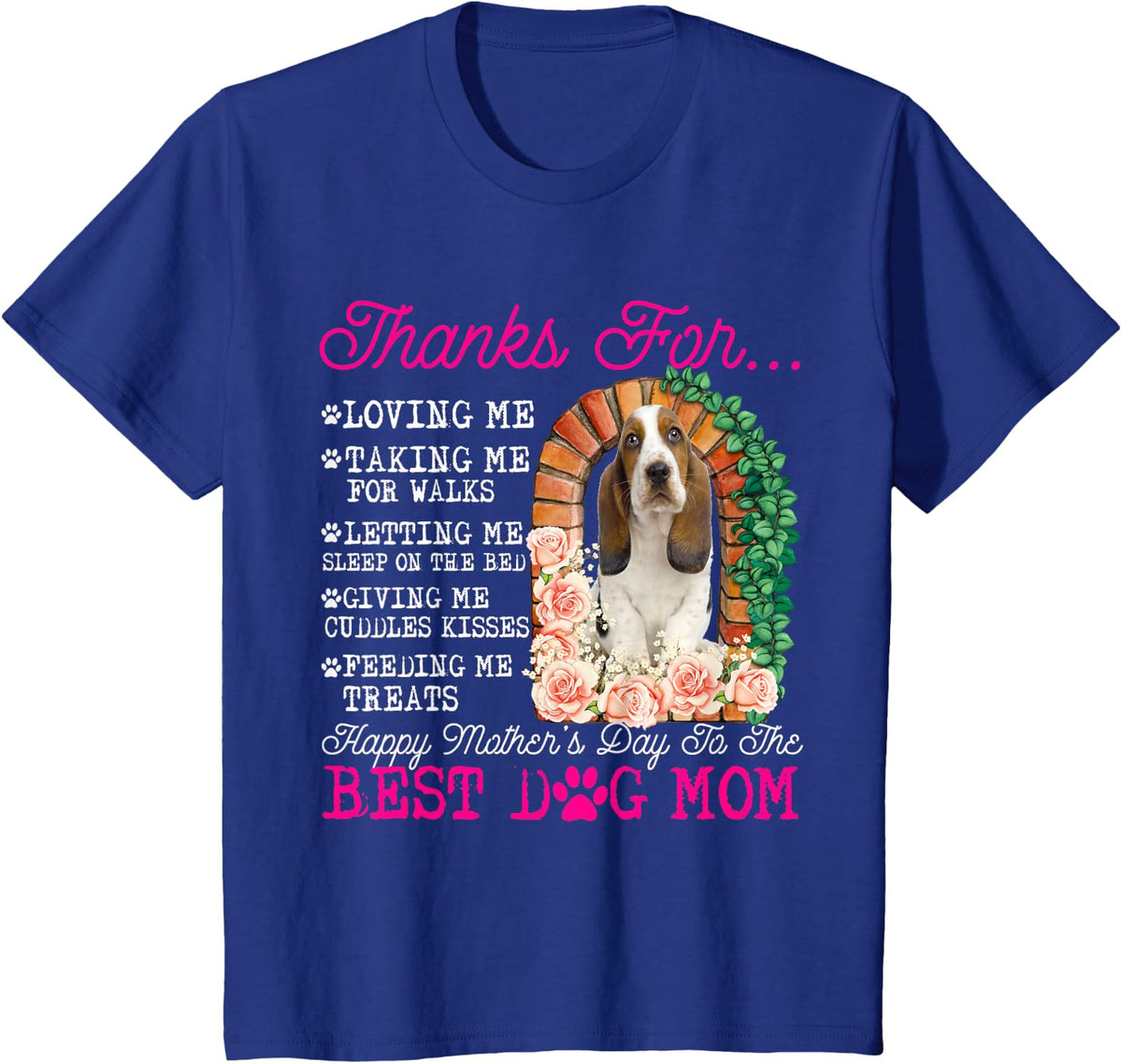 Funny Happy Mother's Day Best Dog Mom Cute Basset Hound Dog T-Shirt - Royal Blue