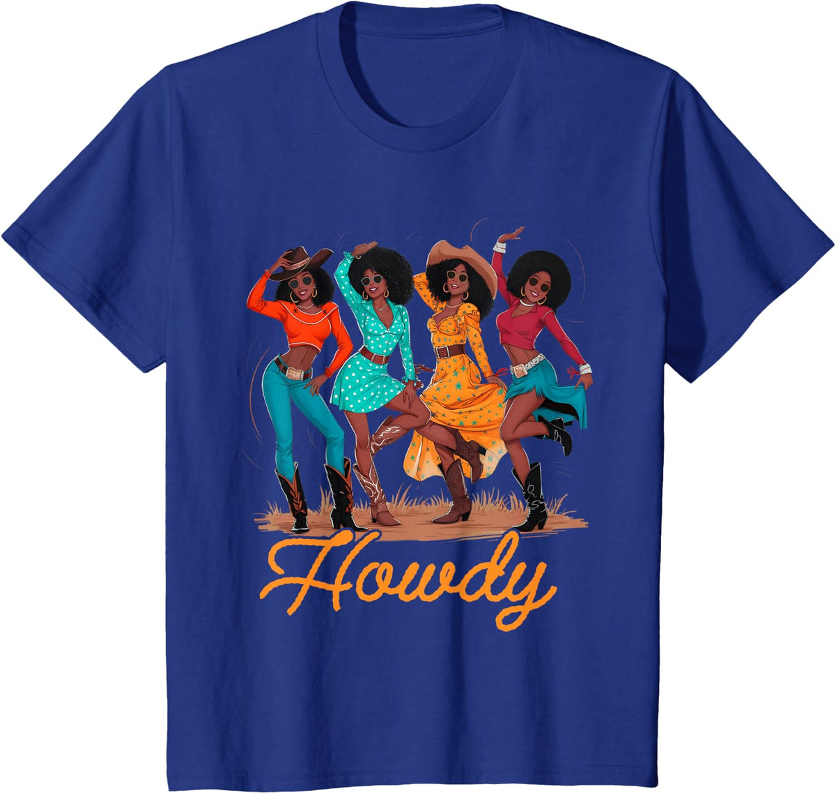 Black Cowgirls Line Dance Western Rodeo Country Music Texas Tees T-Shirt - Royal Blue