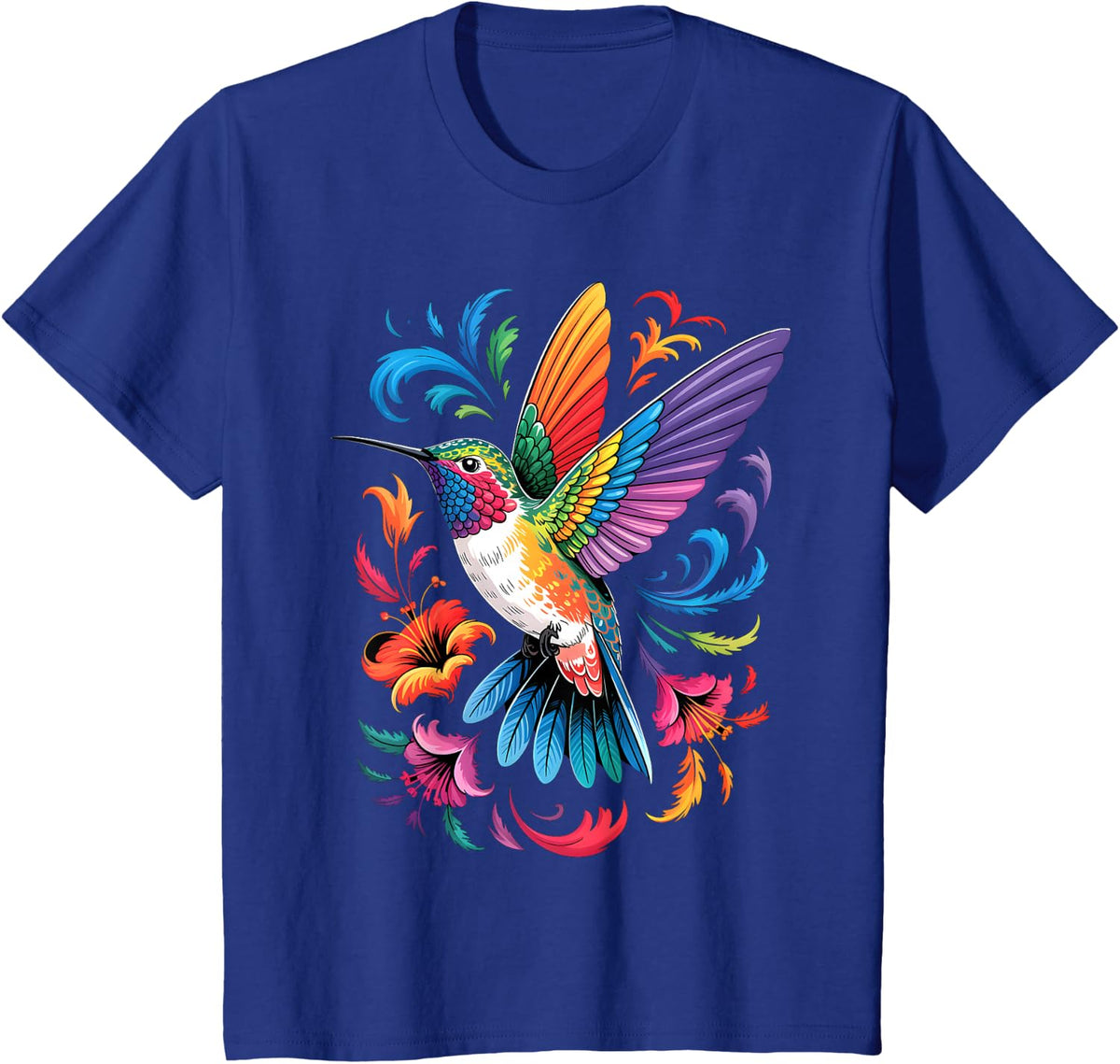 Hummingbird Art Animal Flowers Colorful Bird Hummindgbird T-Shirt - Royal Blue