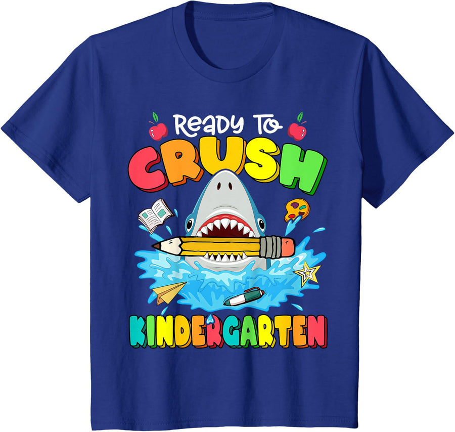 Ready To Crush Kindergarten Shark Backpack Back To School T-Shirt - Royal Blue