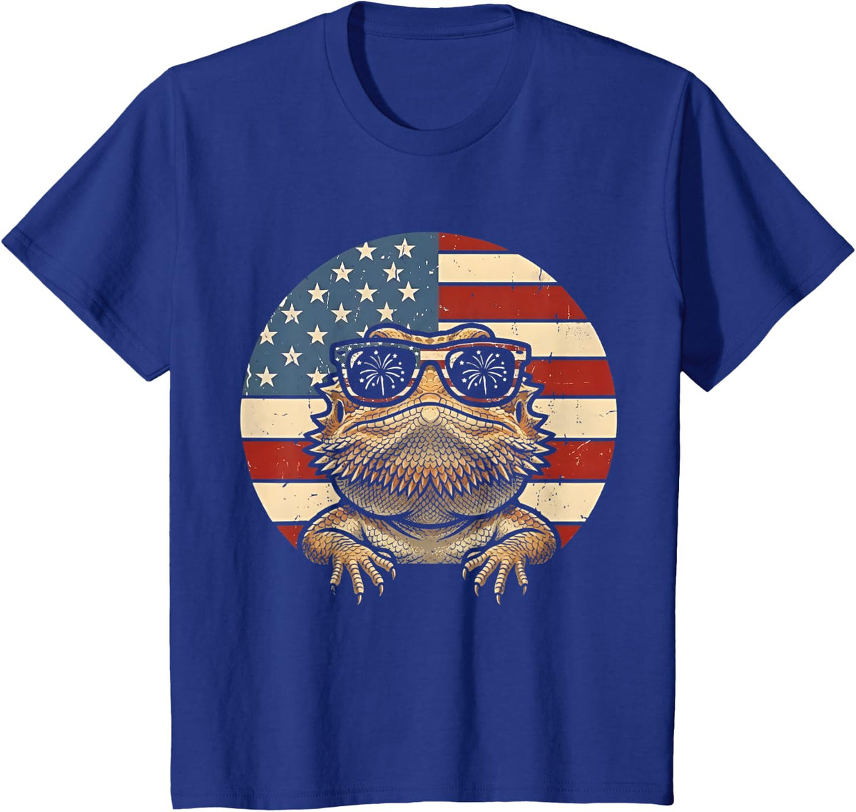 Retro Bearded Dragon 4th of July America Lizard USA Flag T-Shirt - Royal Blue