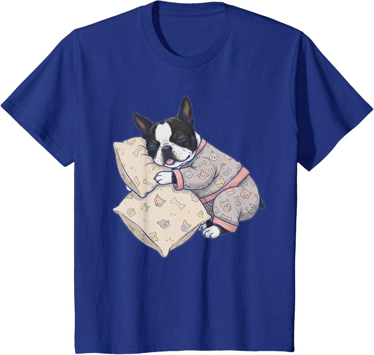 Funny Sleepy Boston Terrier Pajama T-Shirt Tee for Men Women Kids Dog Lovers - Royal Blue