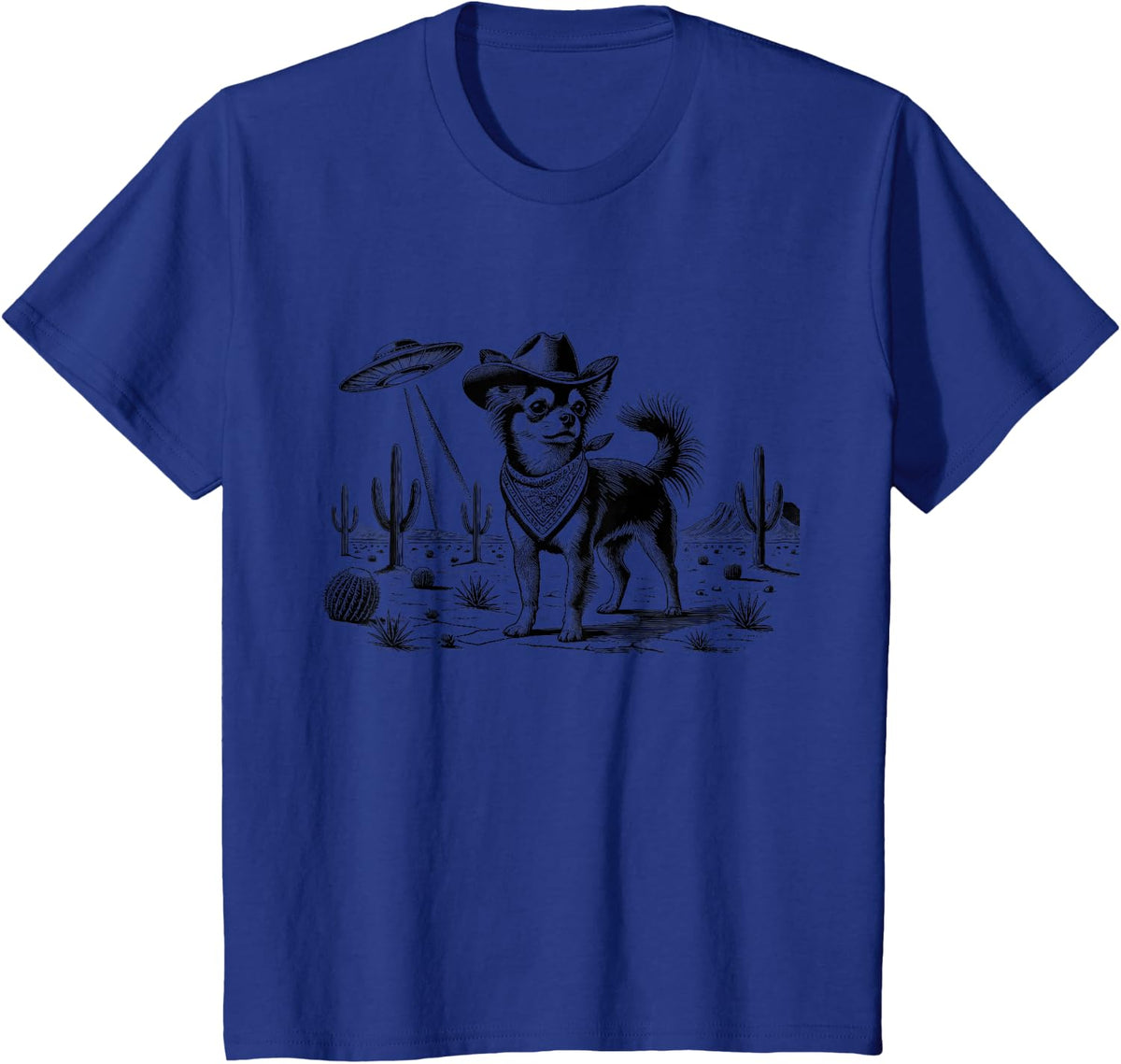 Vintage Chihuahua UFO Western Cowboy Wild West Dog Mom Dad T-Shirt - Royal Blue