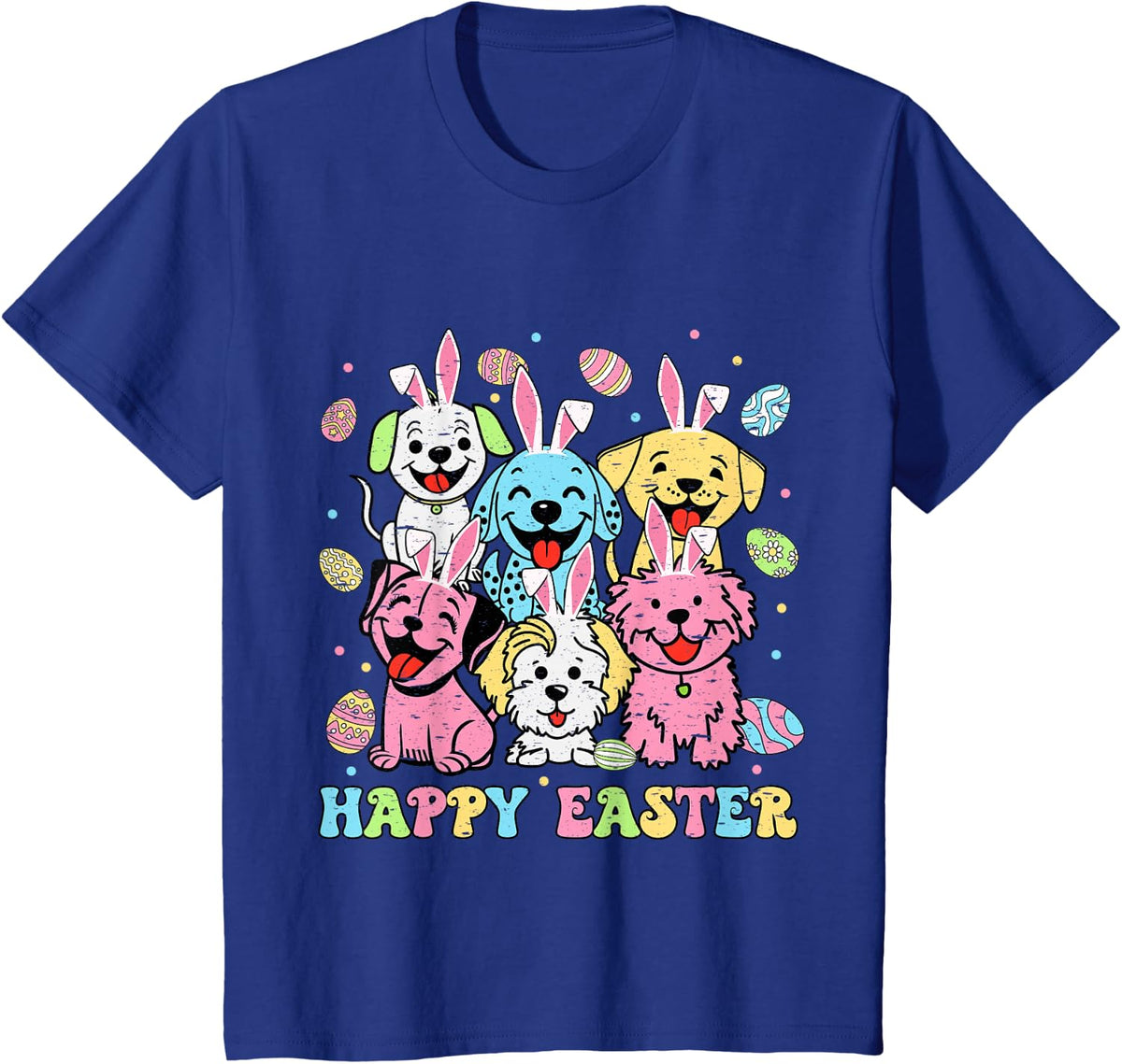 Funny Happy Easter Dog Mom Dad Dog Group Easter Day Kids Tee T-Shirt - Royal Blue