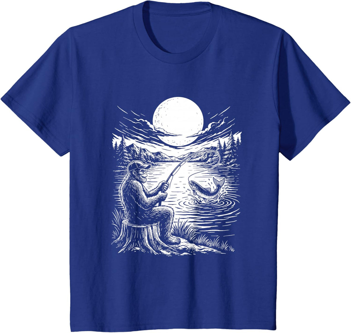 Sasquatch Trout Fishing Bigfoot Lake Angler Grandpa Camping T-Shirt - Royal Blue
