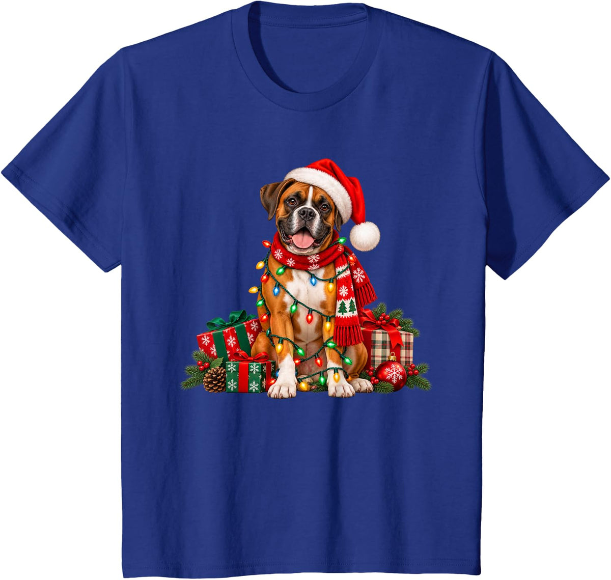 Boxer Dog Christmas Xmas T-Shirt - Royal Blue