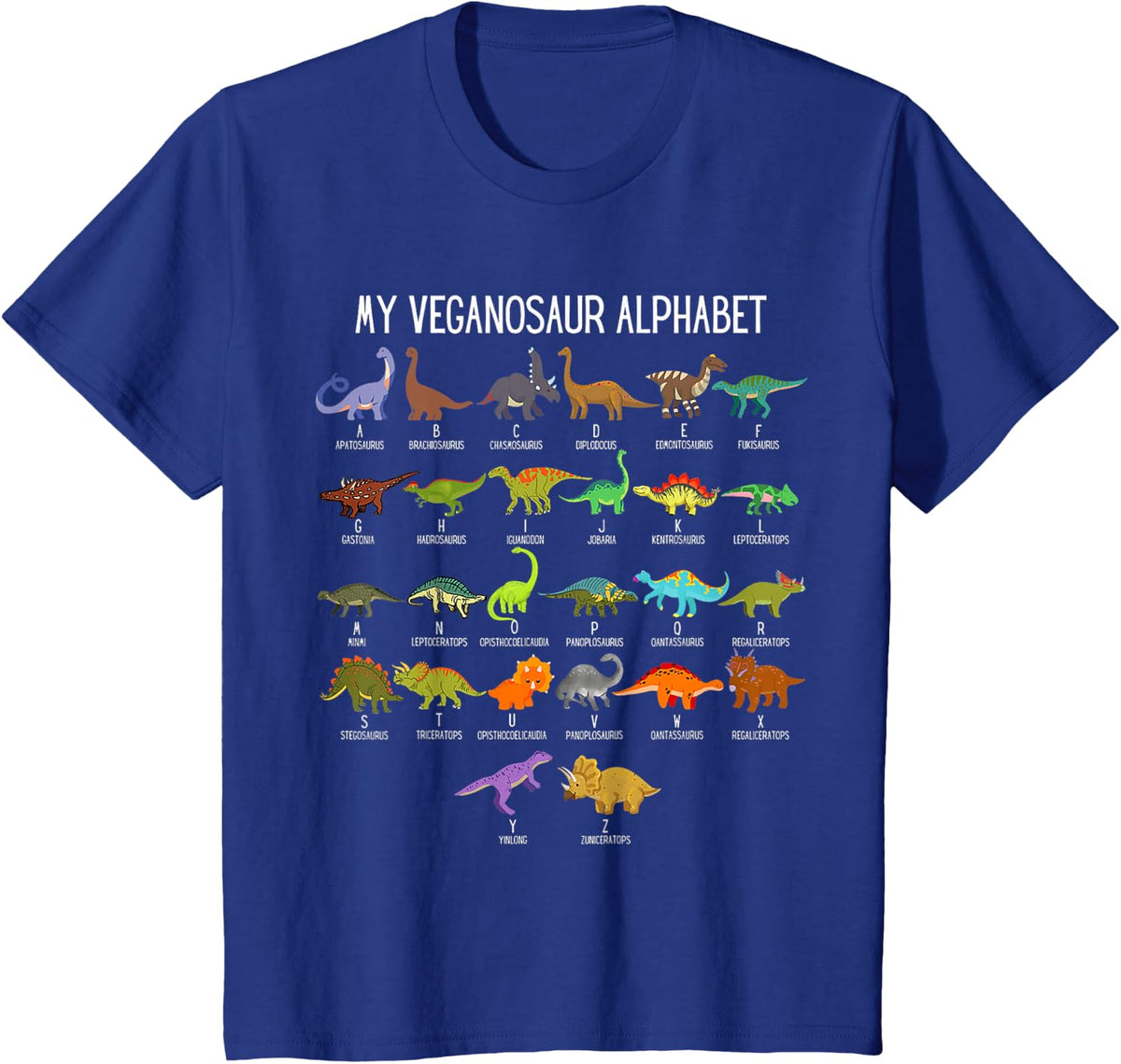 Dinosaur Herbivore ABC Dino Alphabet Veganosaur AZ T-Shirt - Royal Blue