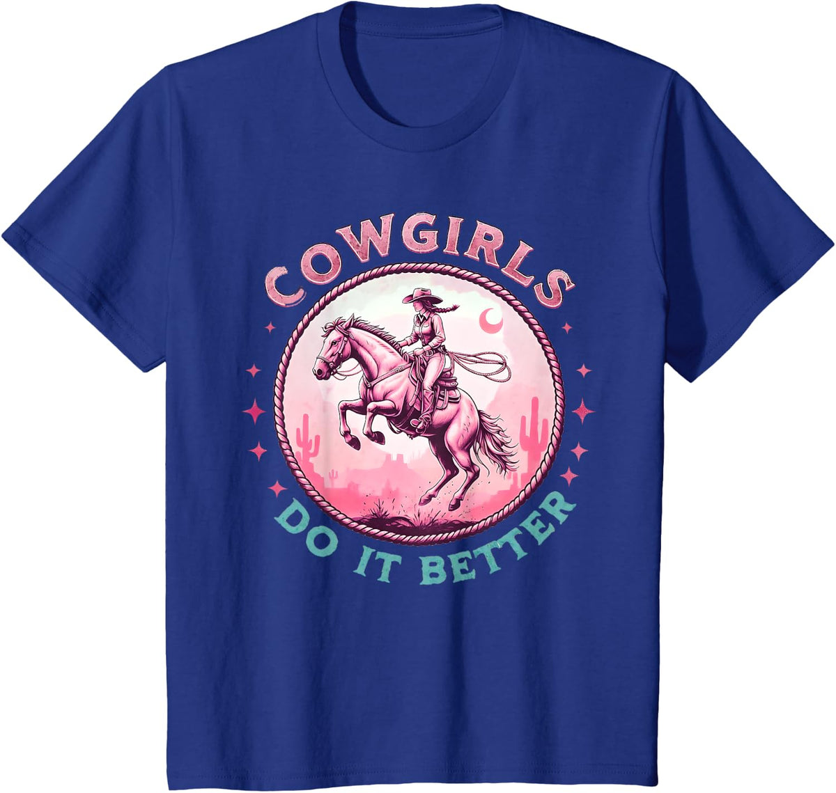 Coquette Western Country Graphic Cowgirl T-Shirt - Royal Blue