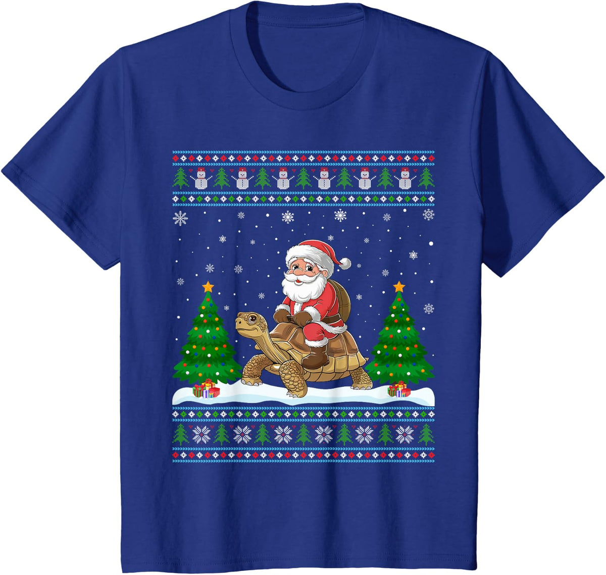Ugly Xmas Lighting Tree Santa Riding Tortoise Christmas T-Shirt - Royal Blue