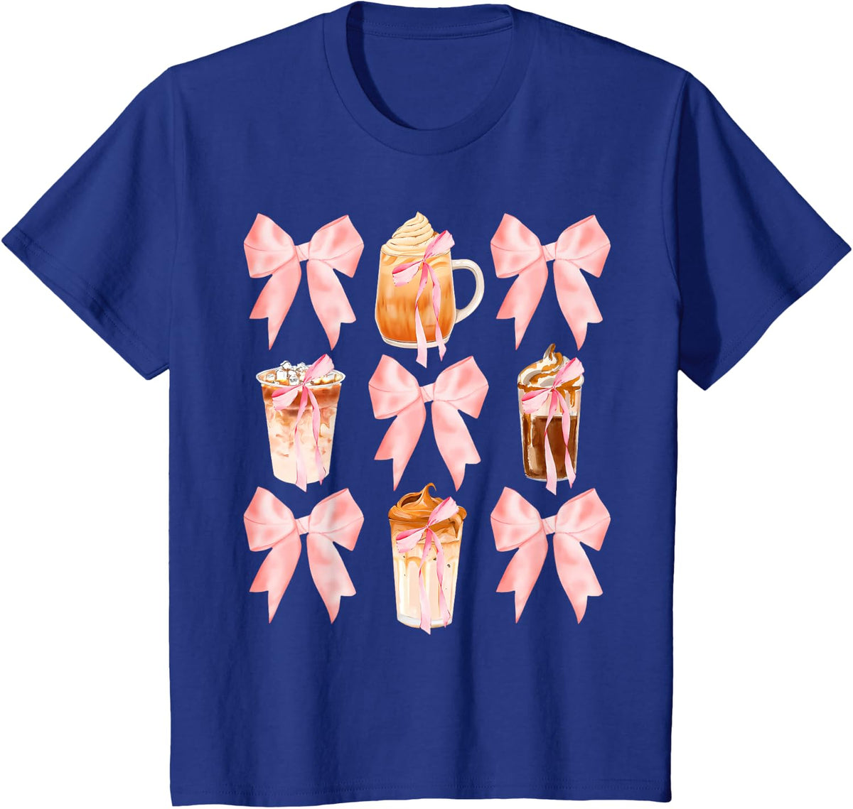 Coquette Iced Coffee Aesthetic T-Shirt For Women Coffee Lover Tees Girls Cute Tee - Royal Blue