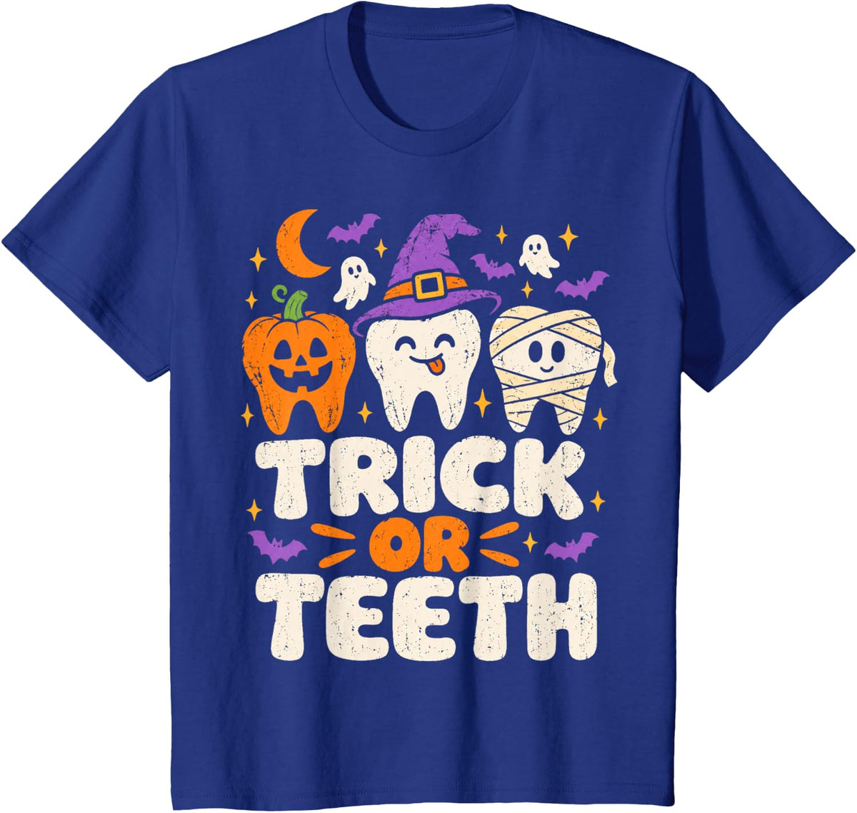 Trick Or Teeth Funny Dental Halloween Treat Dentist Tooth T-Shirt - Royal Blue