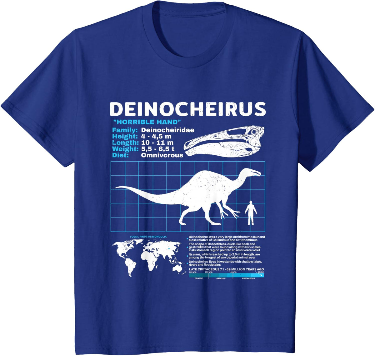 Deinocheirus fact sheet Dinosaur Facts T-Shirt - Royal Blue