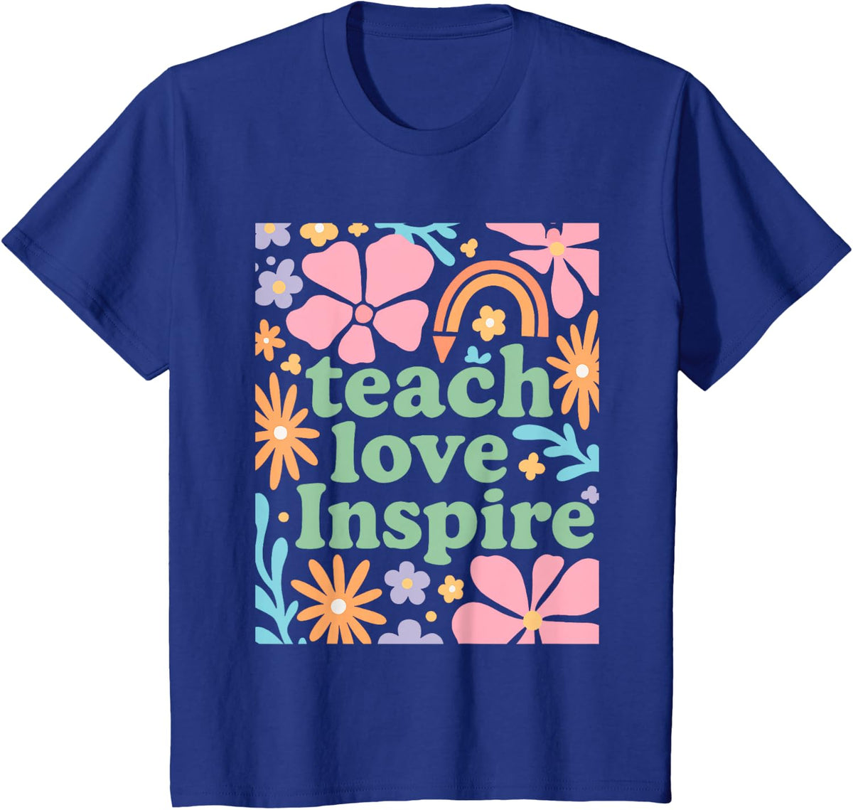 Boho Back to School Teacher Appreciation Flower Teacher T-Shirt Tee - Royal Blue