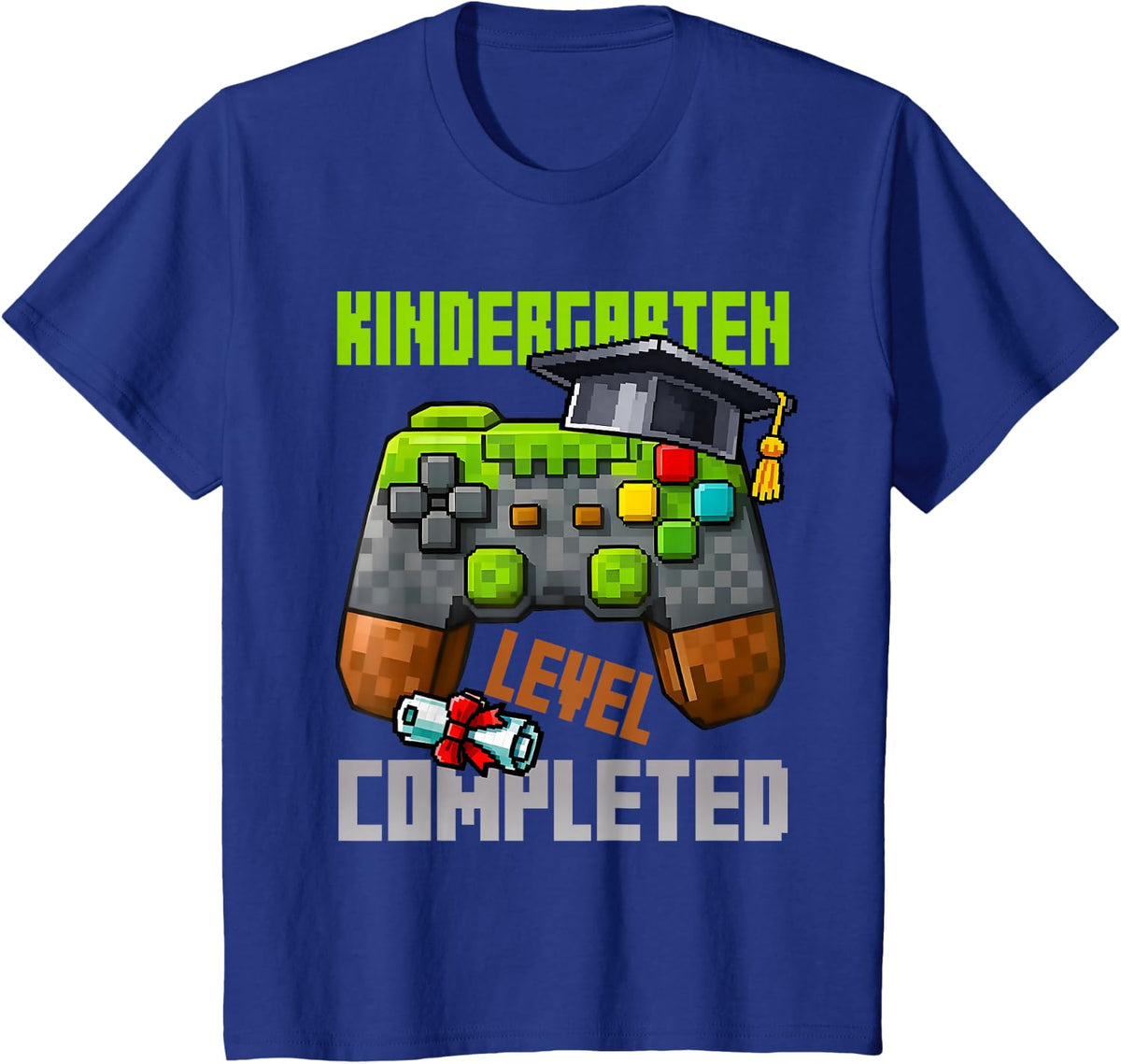 Kindergarten Level Completed Last Day of School Video Game Tee T-Shirt - Royal Blue