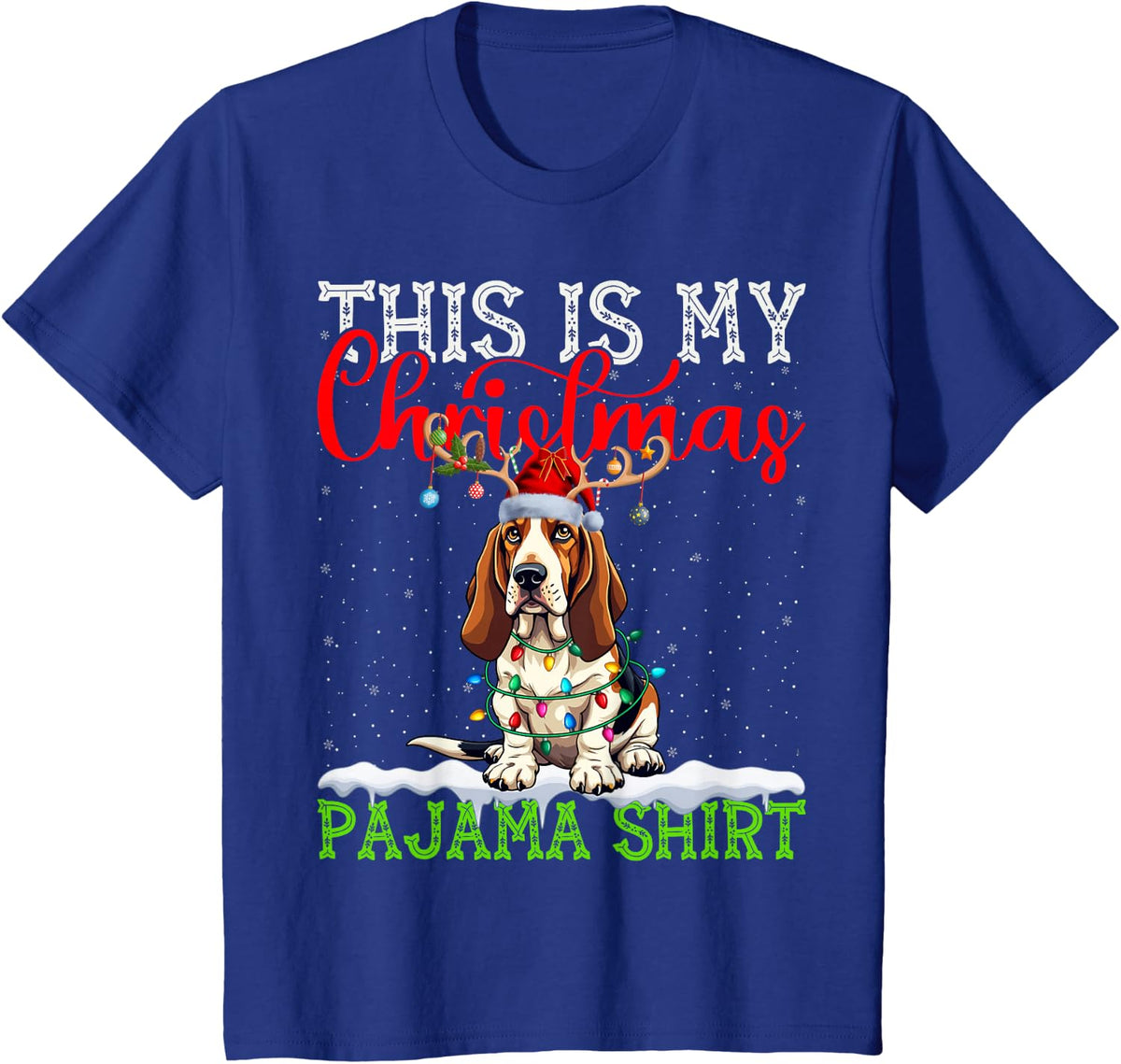 This is My Basset Hound Ugly Christmas Lights Pajama Sweater T-Shirt - Royal Blue